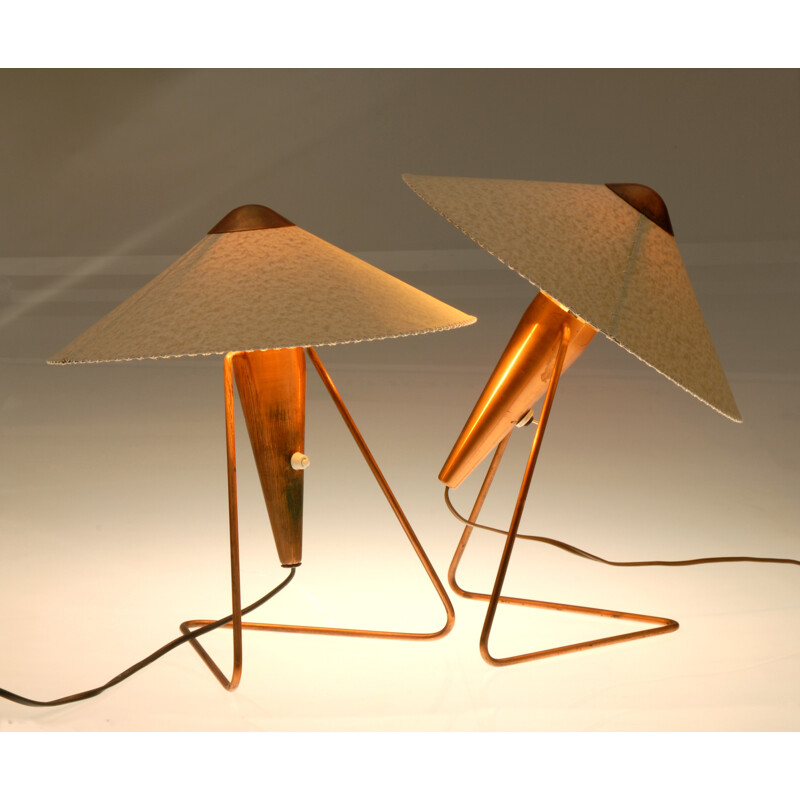 Pair of Okolo table lamps in parchment and copper, Helena FRANTOVÁ - 1950s