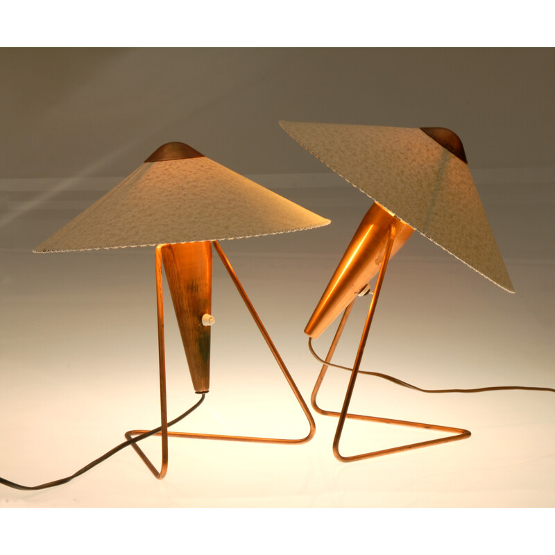 Paire de lampes de table Okolo en parchemin et cuivre. Helena FRANTOVÁ - 1950