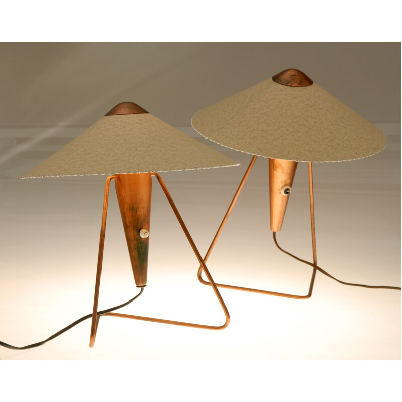 Paire de lampes de table Okolo en parchemin et cuivre. Helena FRANTOVÁ - 1950