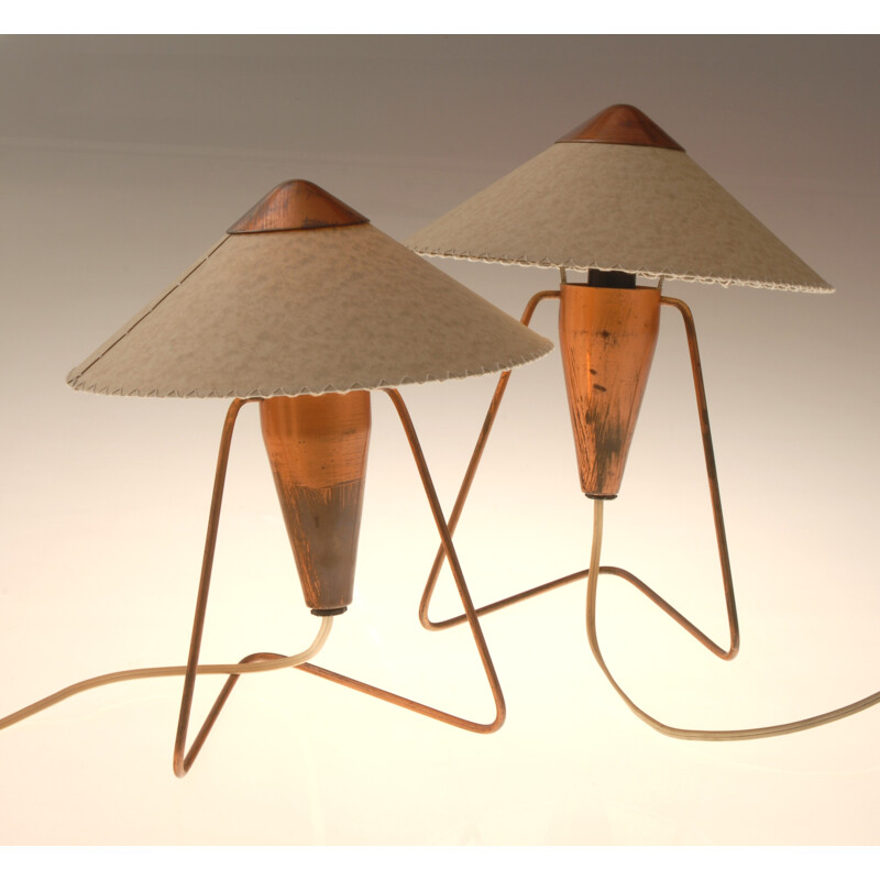 Paire de lampes de table vintage Okolo en parchemin, Helena FRANTOVÁ - 1950