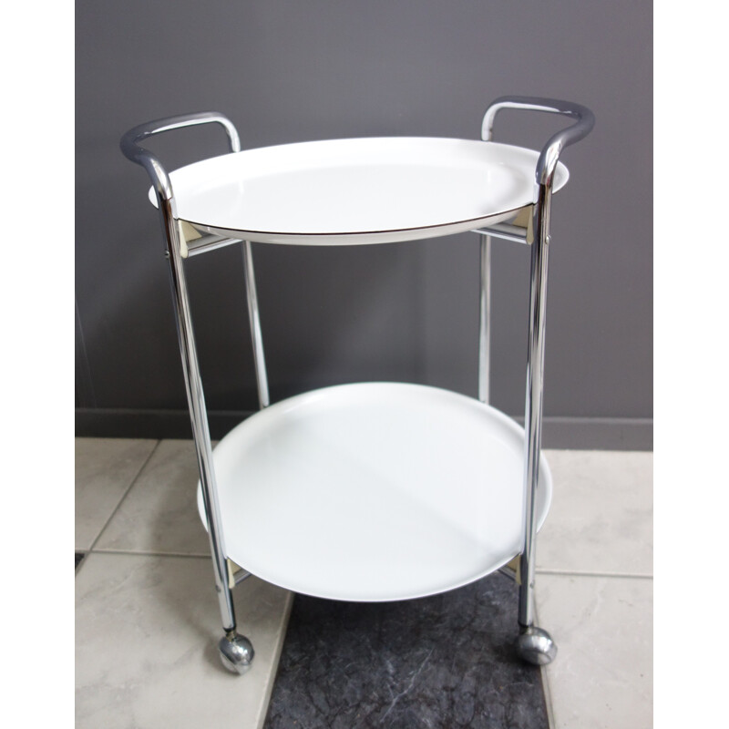 Vintage White an Chrome serving trolley by PK 1970s