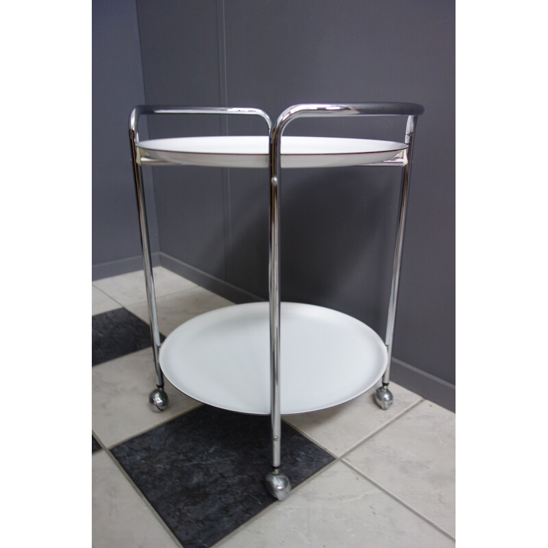 Chariot de service vintage blanc et chrome par PK 1970s