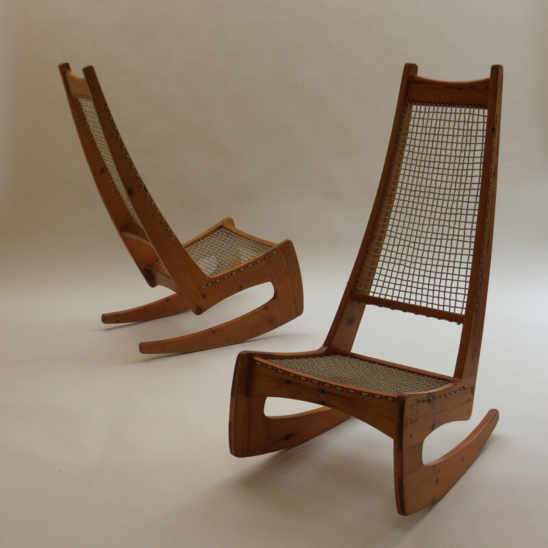 Vintage Jeremy Broun Pine Sculptural Rocking Chair 1970s