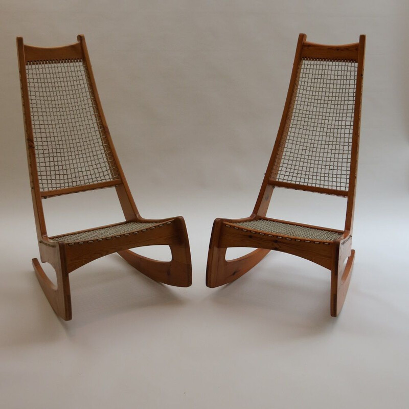 Vintage Jeremy Broun Pine Sculptural Rocking Chair 1970s