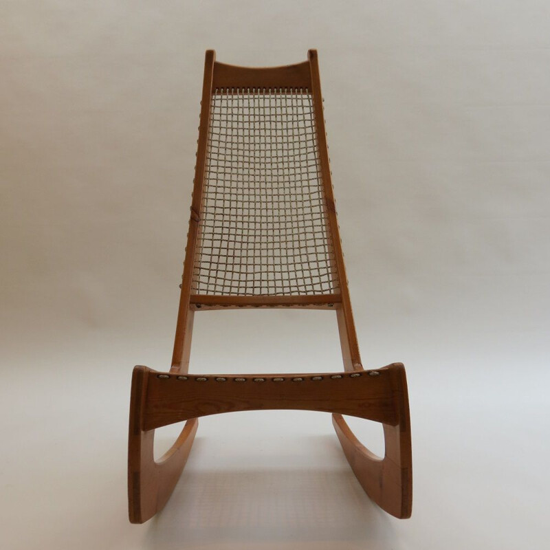 Vintage Jeremy Broun Pine Sculptural Rocking Chair 1970s