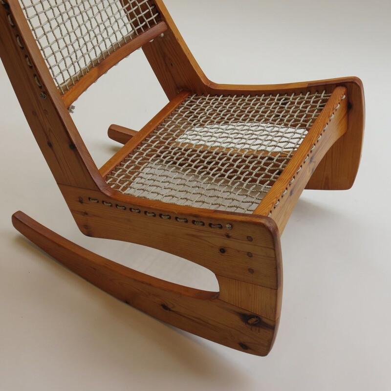 Vintage Jeremy Broun Pine Sculptural Rocking Chair 1970s