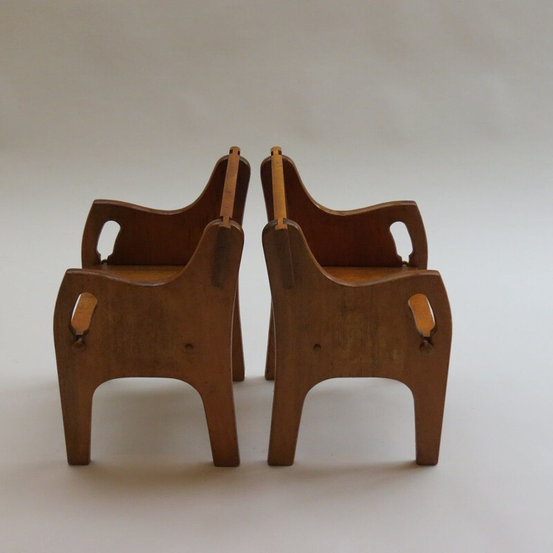 Paire de chaises d'enfant vintage en bois Cc41 1940