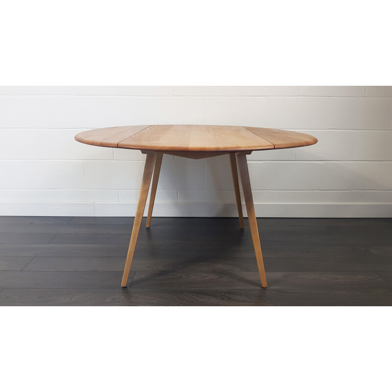 Vintage Ercol Round Drop Leaf Dining Table, English 1960s