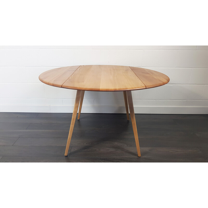 Vintage Ercol Round Drop Leaf Dining Table, English 1960s