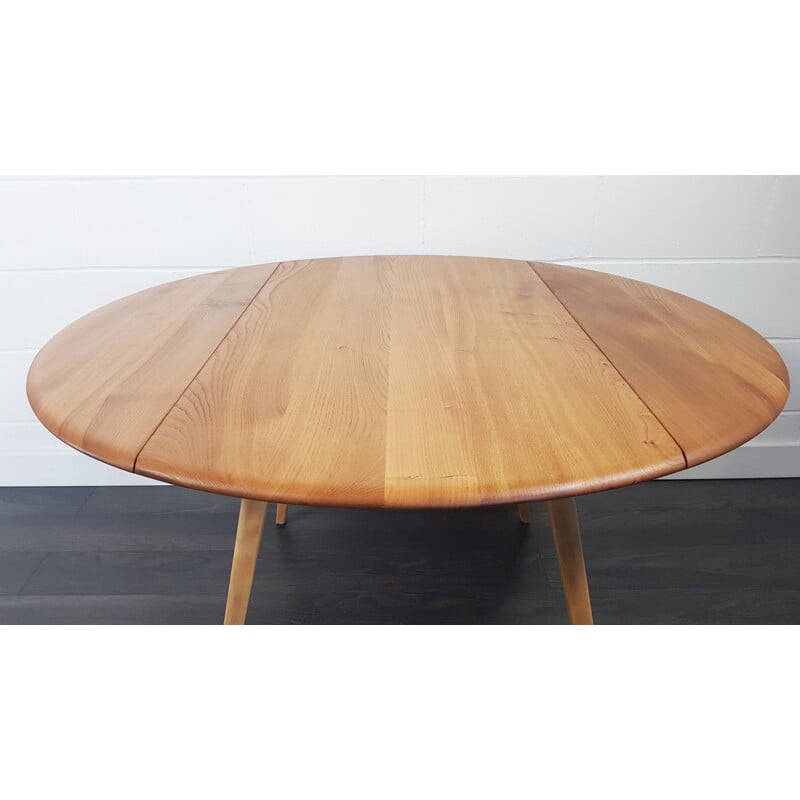 Vintage Ercol Round Drop Leaf Dining Table, English 1960s