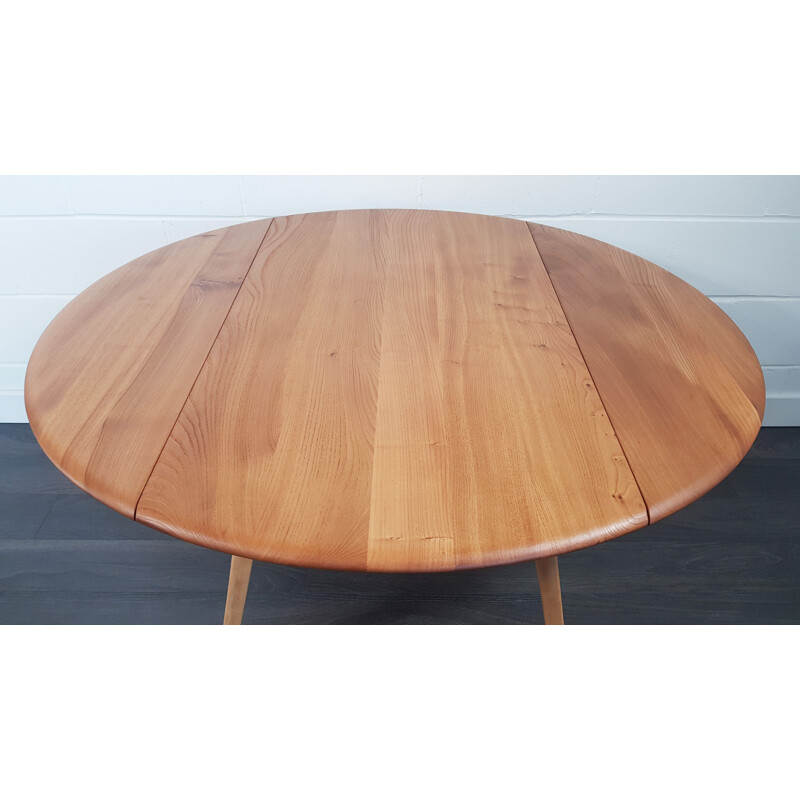 Vintage Ercol Round Drop Leaf Dining Table, English 1960s