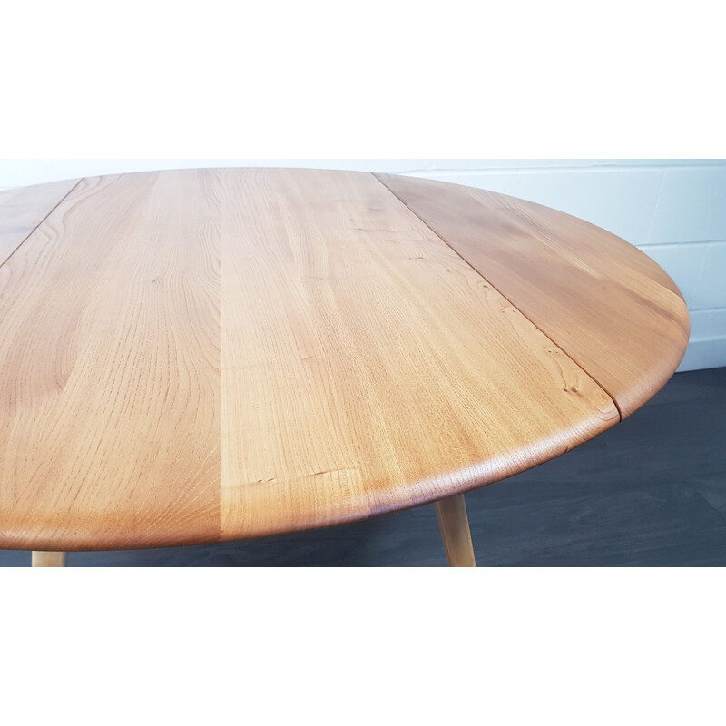 Vintage Ercol Round Drop Leaf Dining Table, English 1960s