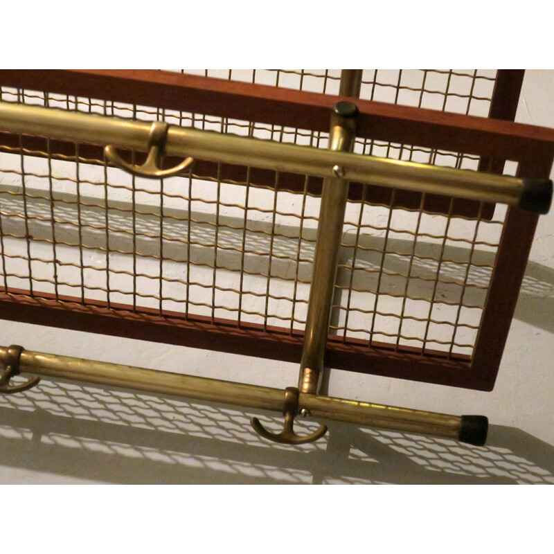 Vintage Isakssohn Habo Coat and Hat Rack in Teak and Brass, Swedish 1960