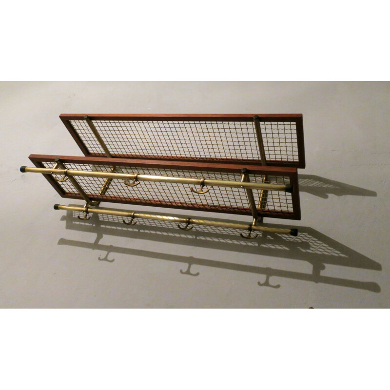 Vintage Isakssohn Habo Coat and Hat Rack in Teak and Brass, Swedish 1960