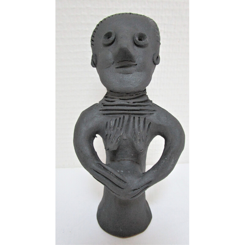 Figurine vintage en argile modelé femme enceinte art traditionnel éthiopien 1980