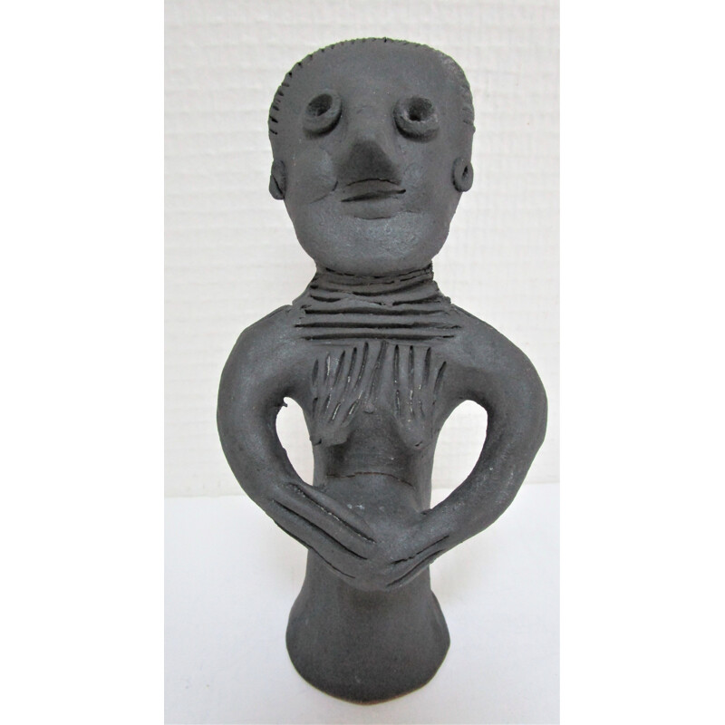 Vintage clay figurine of pregnant woman traditional Ethiopian art 1980s