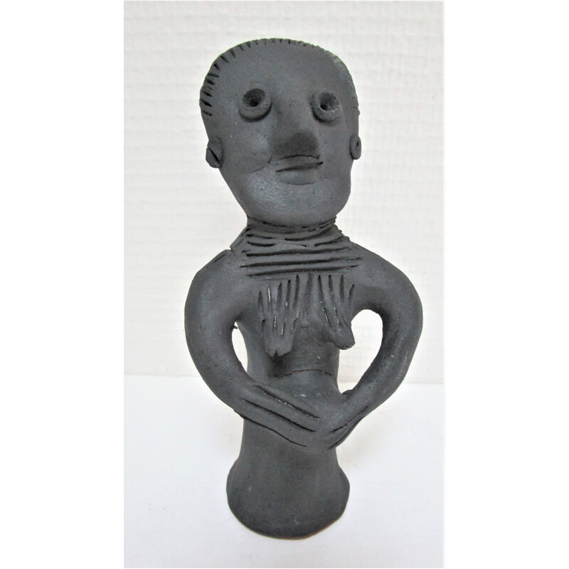 Figurine vintage en argile modelé femme enceinte art traditionnel éthiopien 1980