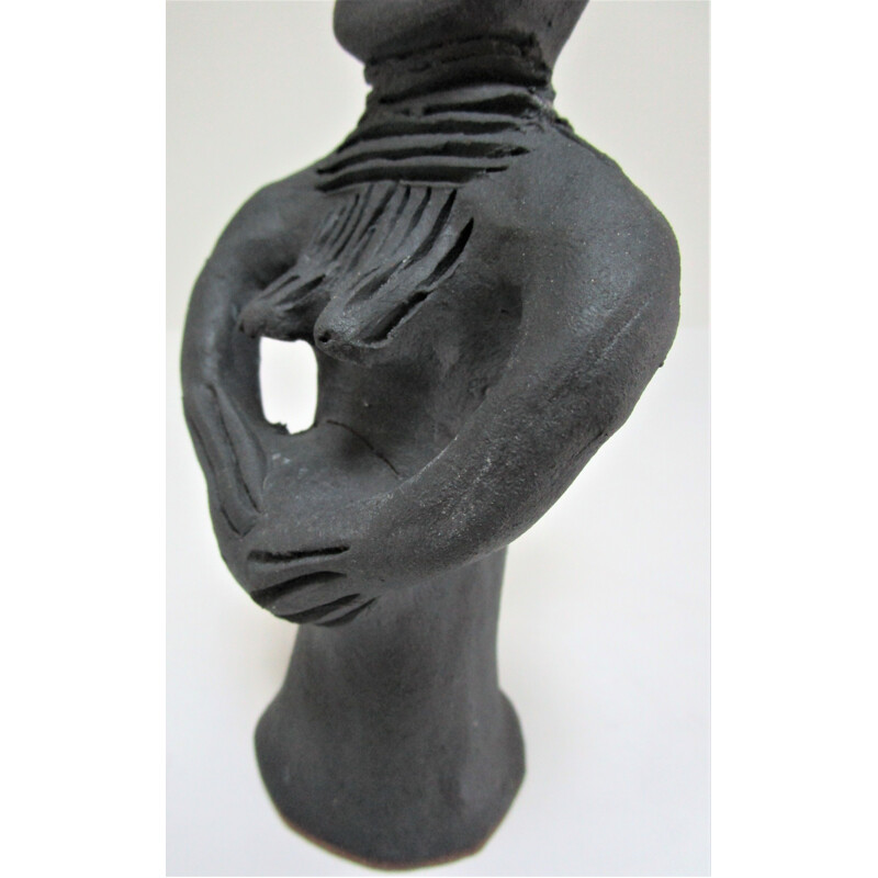 Vintage clay figurine of pregnant woman traditional Ethiopian art 1980s