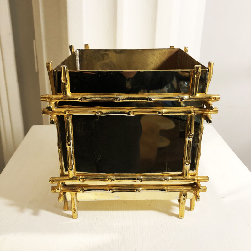 Vintage gilded metal planter, 1970