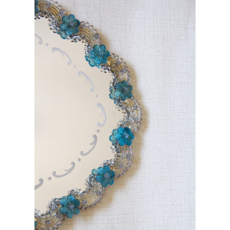 Vintage mirror in light blue glass, Italy 1940
