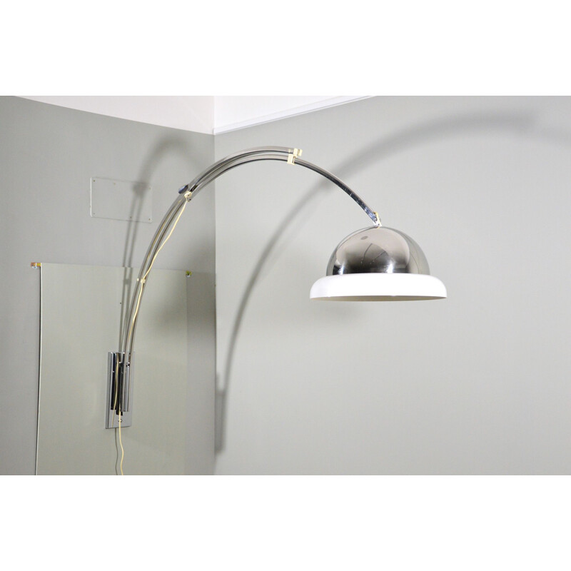 Vintage chrome-plated metal and plexiglas arc wall lamp by Goffredo Reggiani, Italy 1960