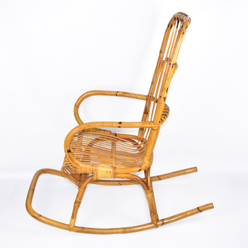 Vintage rattan rocking chair, Denmark 1970