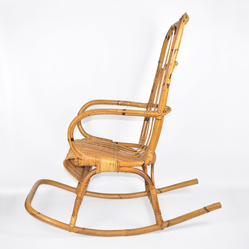 Vintage rattan rocking chair, Denmark 1970