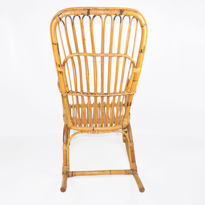 Vintage rattan rocking chair, Denmark 1970