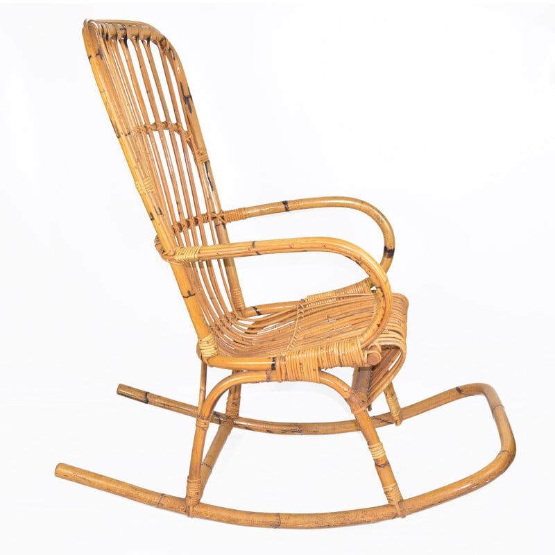 Vintage rattan rocking chair, Denmark 1970