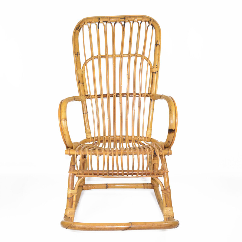 Vintage rattan rocking chair, Denmark 1970