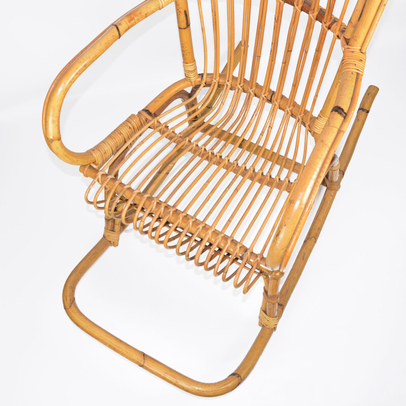 Vintage rattan rocking chair, Denmark 1970