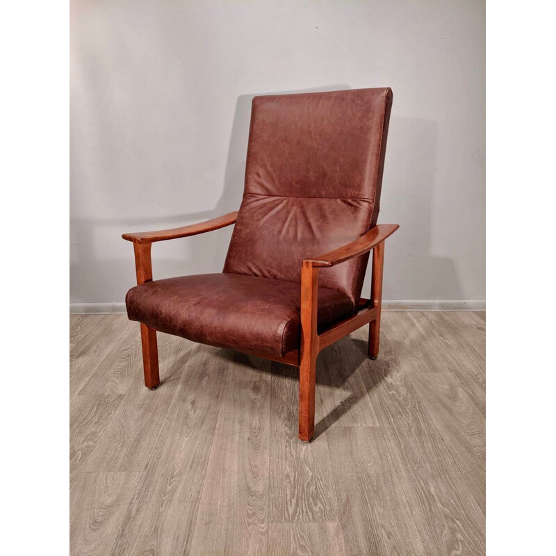 Vintage Club armchair in leather and teak by Bröderna Andersson 1960