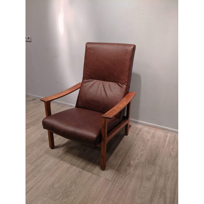 Vintage Club armchair in leather and teak by Bröderna Andersson 1960