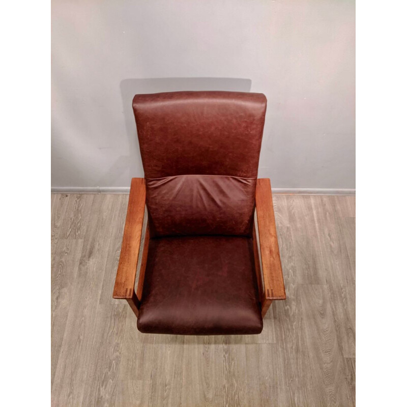 Vintage Club armchair in leather and teak by Bröderna Andersson 1960