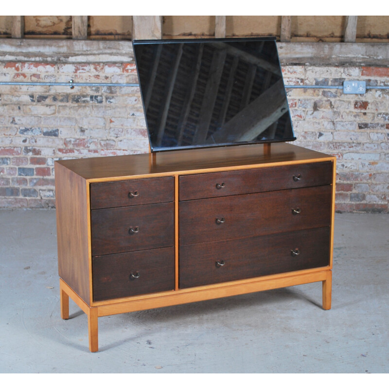 Vintage walnut chest of drawers with mirror by John and Sylvia Reid for Stag, UK 1960