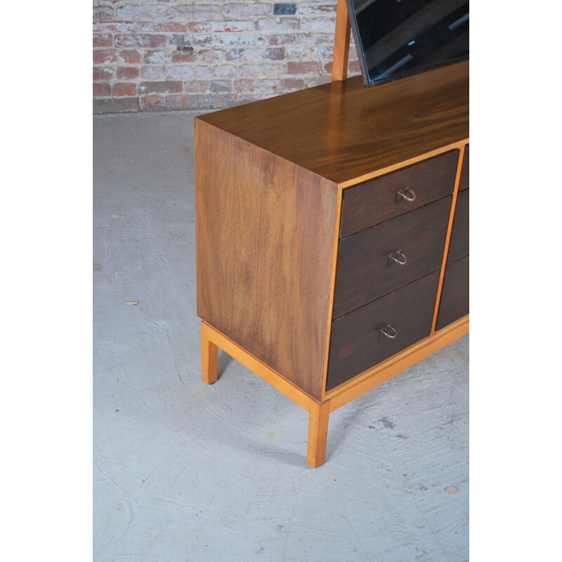 Vintage walnut chest of drawers with mirror by John and Sylvia Reid for Stag, UK 1960