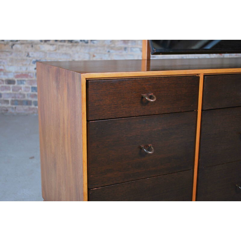 Vintage walnut chest of drawers with mirror by John and Sylvia Reid for Stag, UK 1960