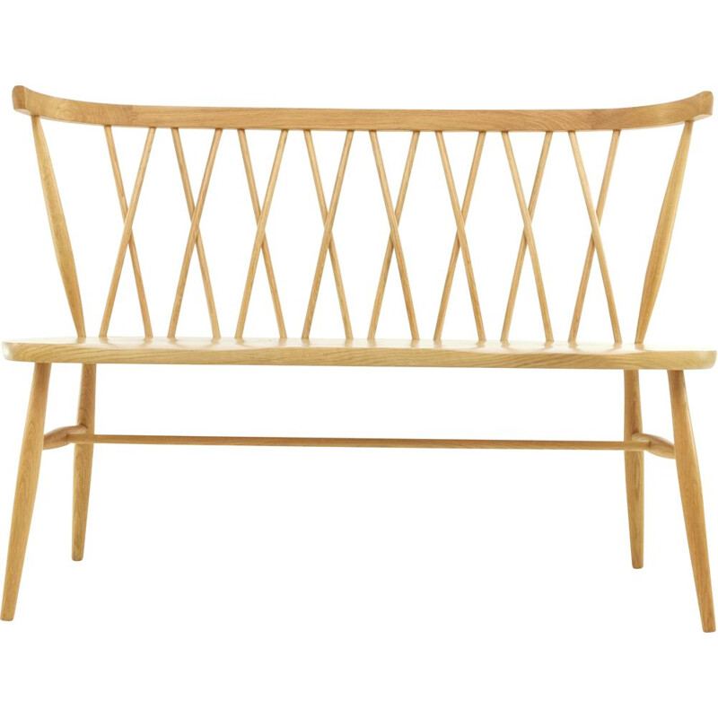 Vintage modern bench in blond elm by Ercol