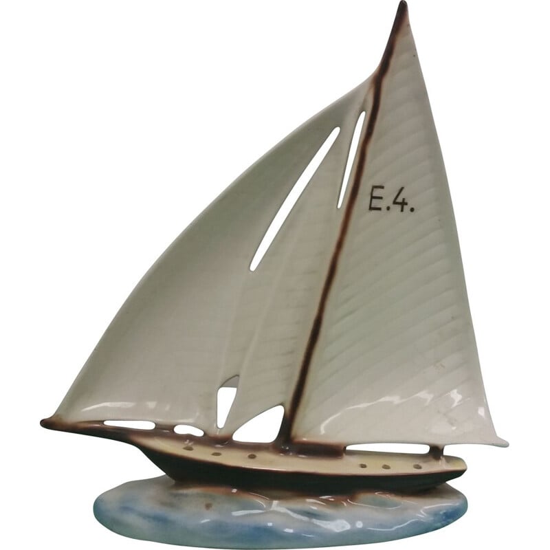 Vintage ceramic sailboat, Czechoslovakia 1935