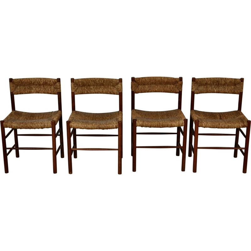 Set of 4 vintage chairs by Charlotte Perriand & Dordogne for Sentou 1950