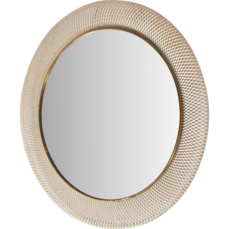 Vintage White & Brass Metal Mirror from Vereinigte Münchner Werkstätten 1950s