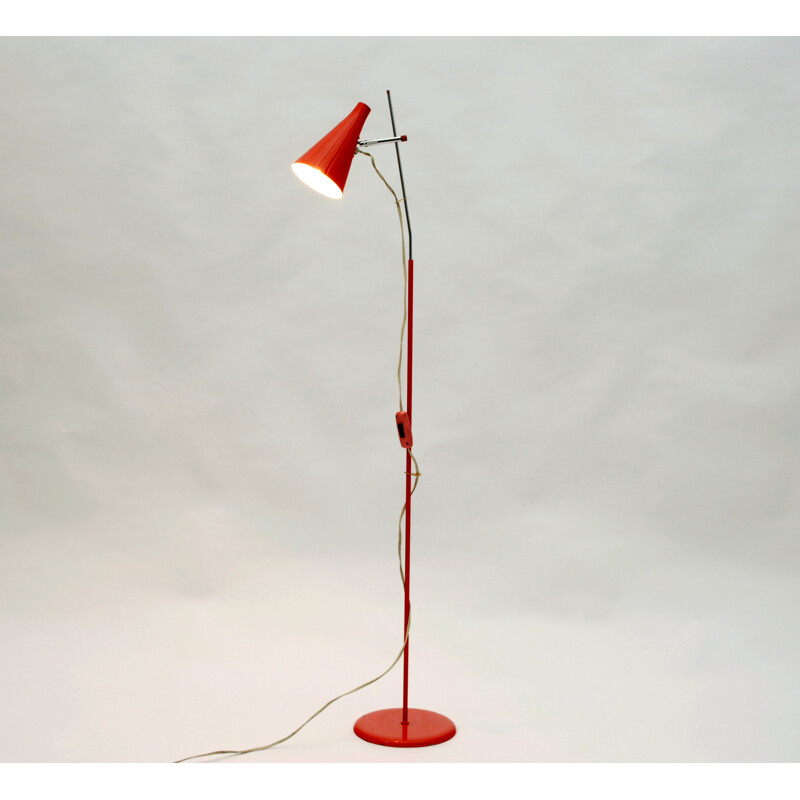 Red metal Lidokov floor lamp, Josef HURKA - 1960s
