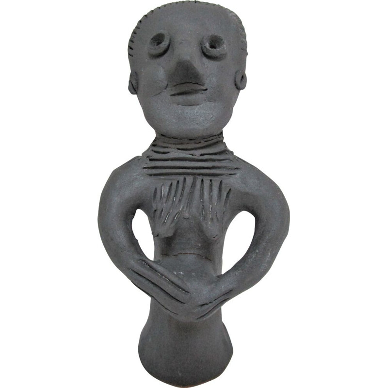 Vintage clay figurine of pregnant woman traditional Ethiopian art 1980s