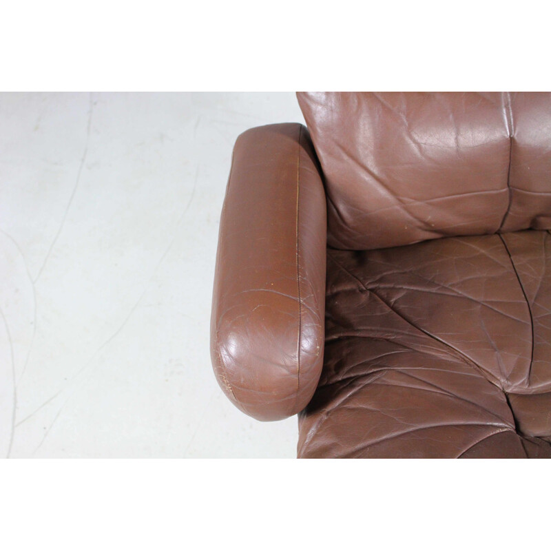 Vintage Leather And Rosewood Lounge Chair by Harald Relling for Westnofa 1970s