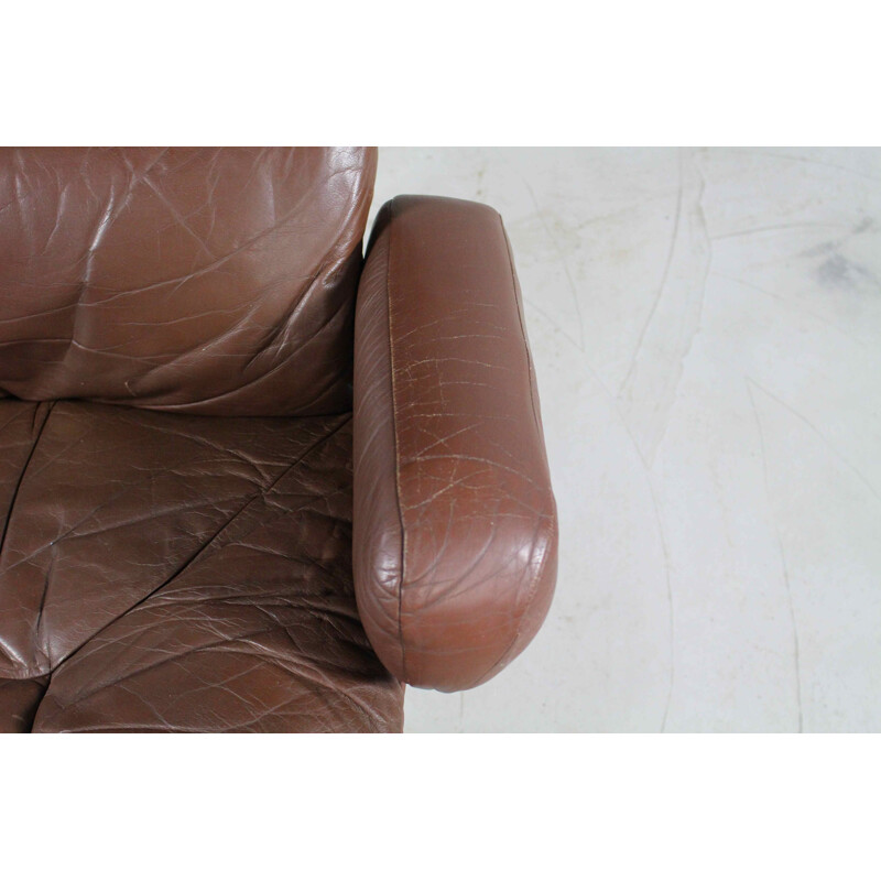 Vintage Leather And Rosewood Lounge Chair by Harald Relling for Westnofa 1970s