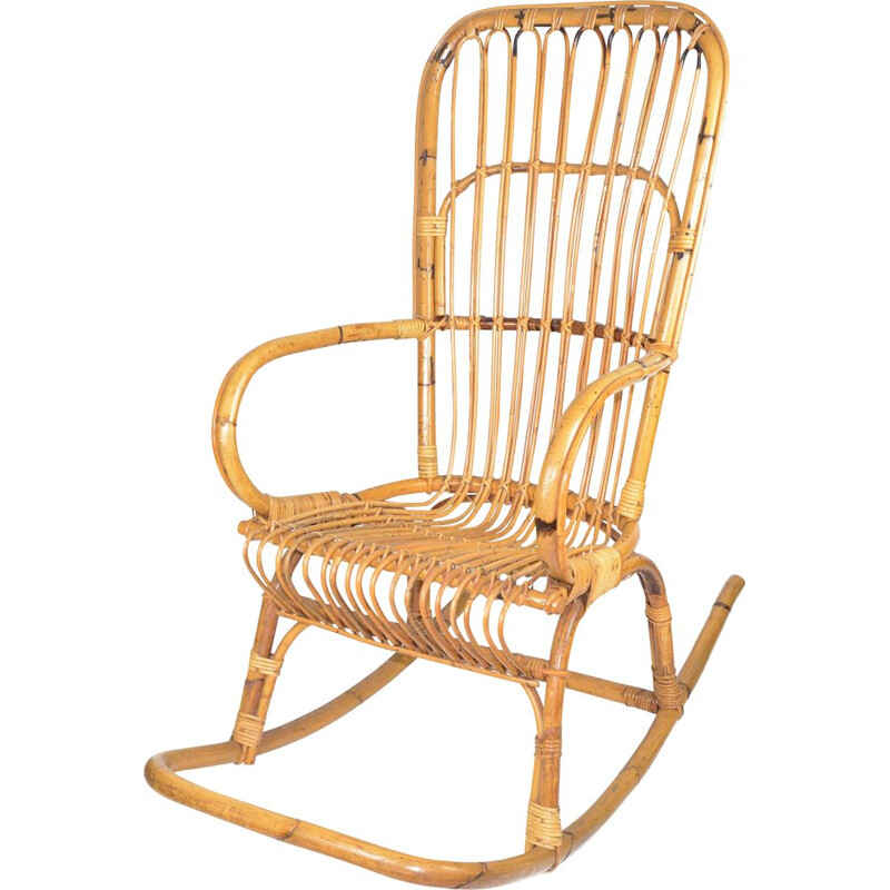 Vintage rattan rocking chair, Denmark 1970