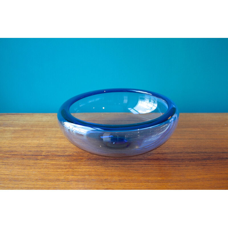 Large mid-century Holmegaard bowl in blue glass, Per LÜTKEN - 1950s