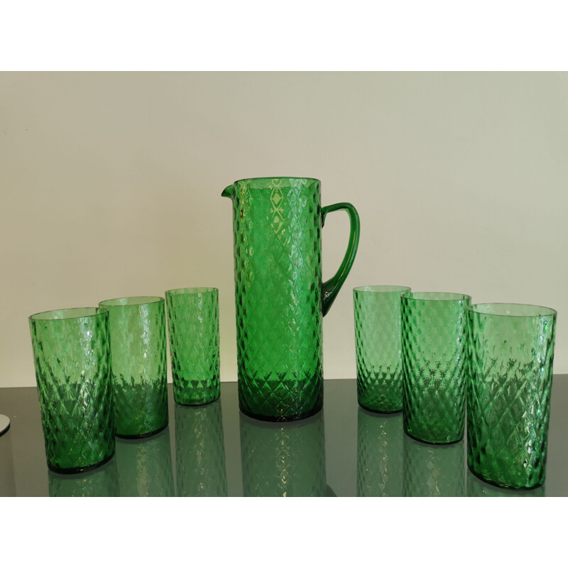 Vintage orangeade set with emerald green facet 1960s