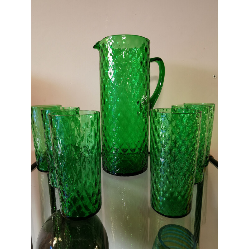 Vintage orangeade set with emerald green facet 1960s