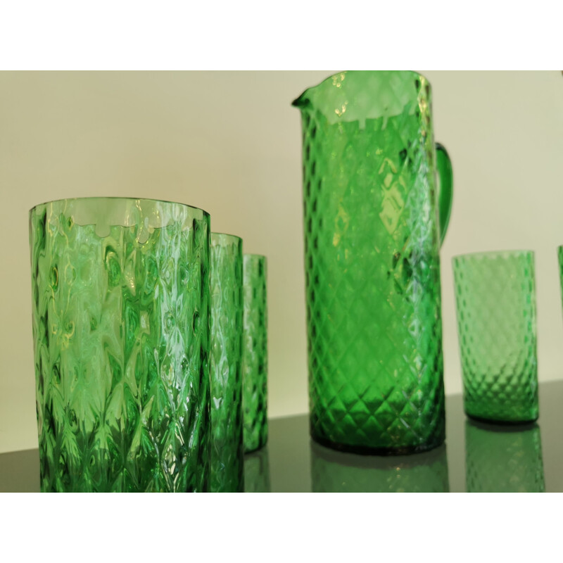 Vintage orangeade set with emerald green facet 1960s